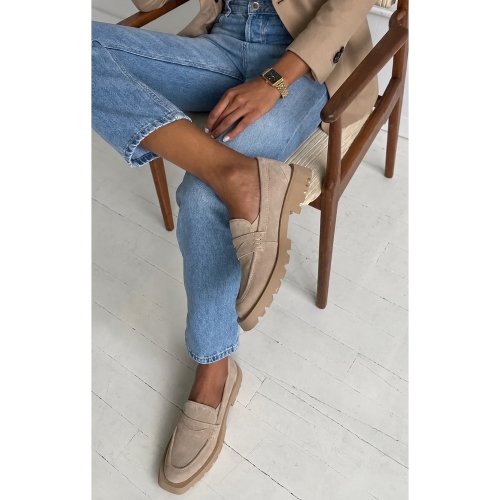 Dolce Vita Elias Flats Dunes Suede Loafers Old Money Women 8.5 Tan Penny Shoes - Picture 1 of 11